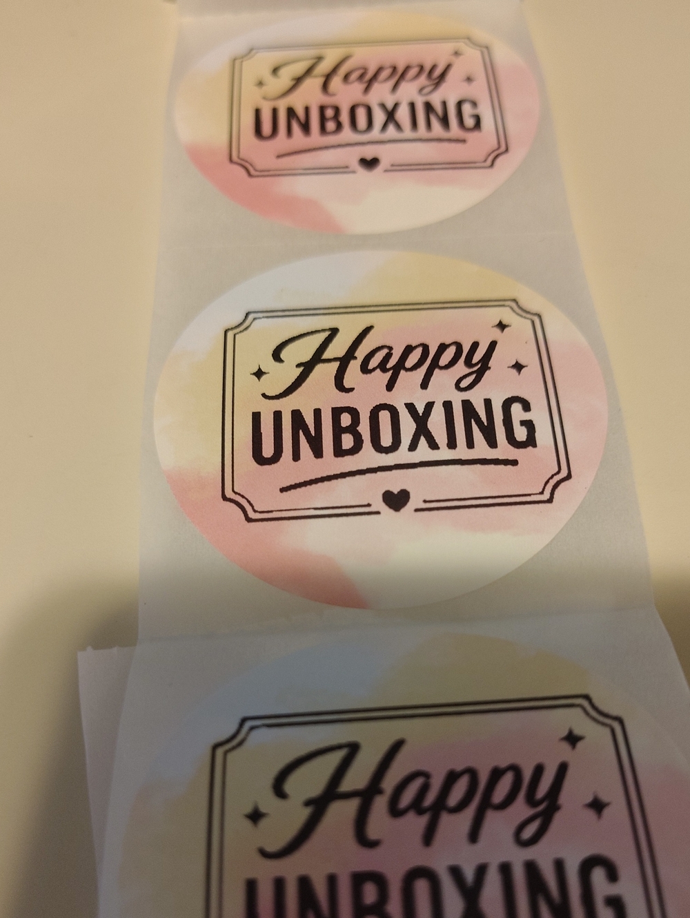 20 Happy Unboxing Round Sticker - Pastel Pink and Cream